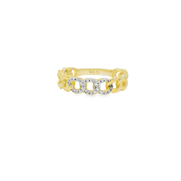 04791 Anillo eslabones con zirconias dorado y plateado talla 7