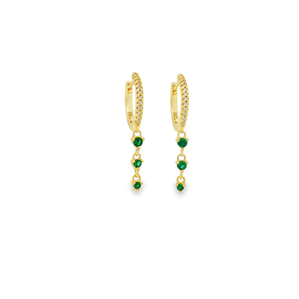 04801 Arracadas tres zirconias verde