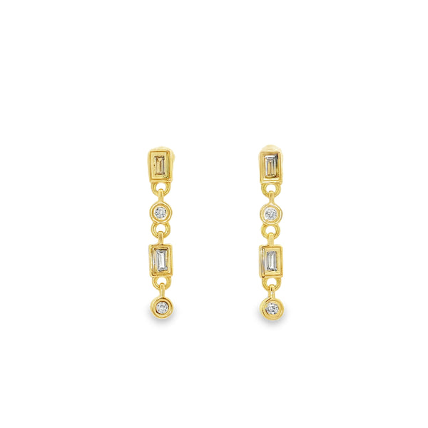 04844 Aretes largos rectangulos y circulos dorado