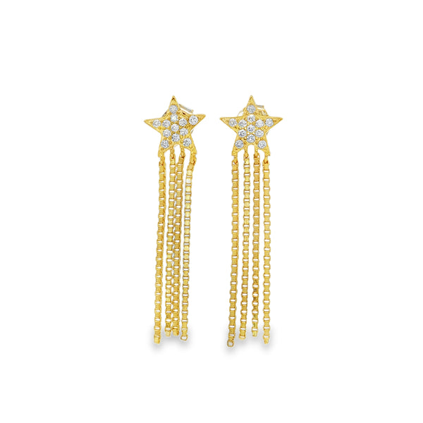 04867 Aretes estrella cadenas de zirconias dorado
