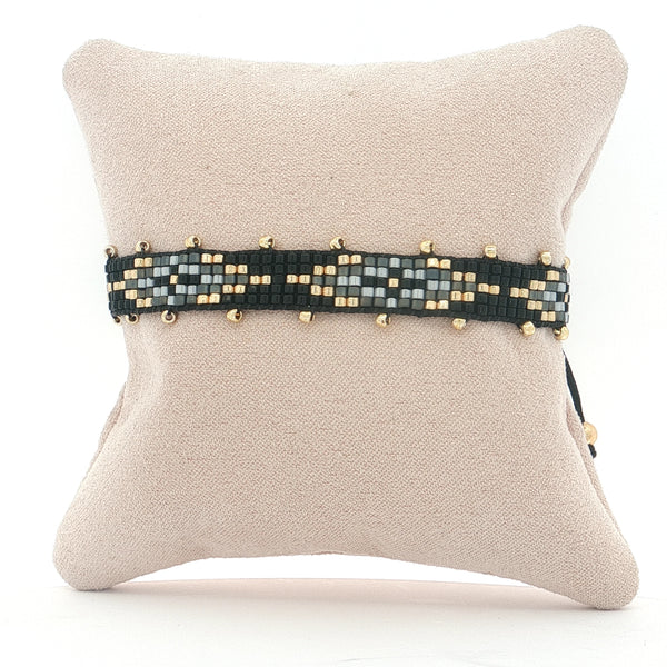 25-7966 Pulseria rombos gris y negro