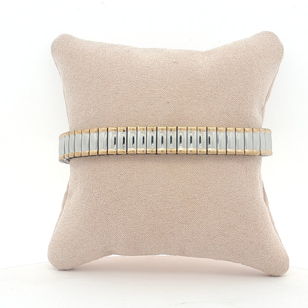 25-7960 Pulsera rectangulos y cuadros plateado  dorado