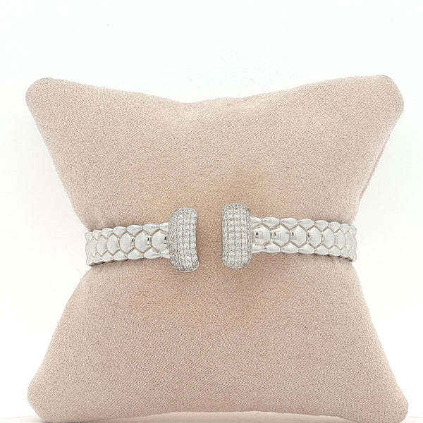 25-73465 Cuff ovalos con puntas de zirconias plateado