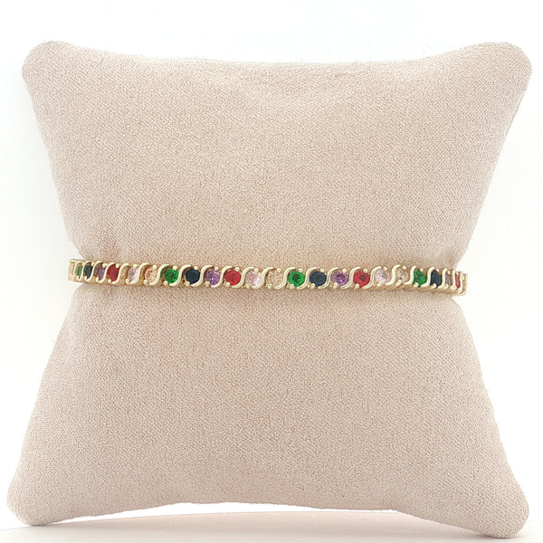25-0232 Pulsera tennis multicolor dorada de 17 cm
