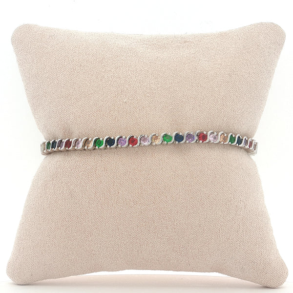 25-0233 Pulsera tennis multicolor plateada de 17 cm