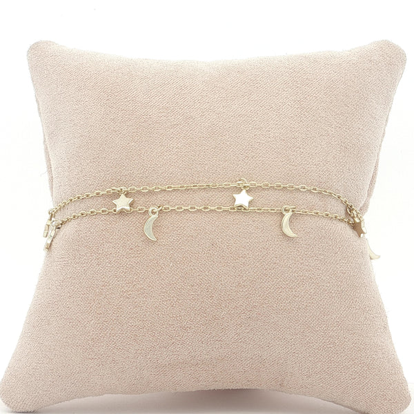 24-02100 Tobillera doble lunas y estrellas dorada