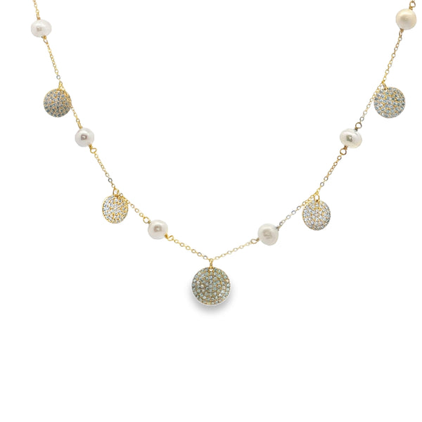 25-73504 Collar perlas y dijes circulos con zirconias