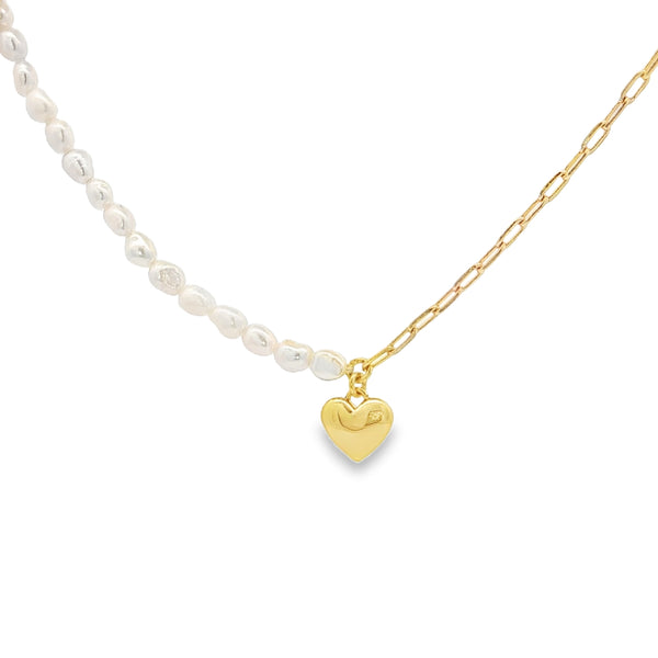 25-73495 Collar perlas y cadena con dije corazon