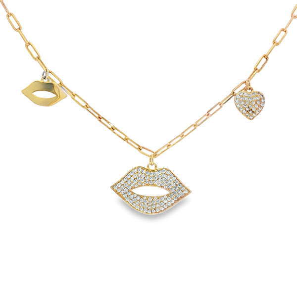 73856 Collar dije labios y corazon dorado