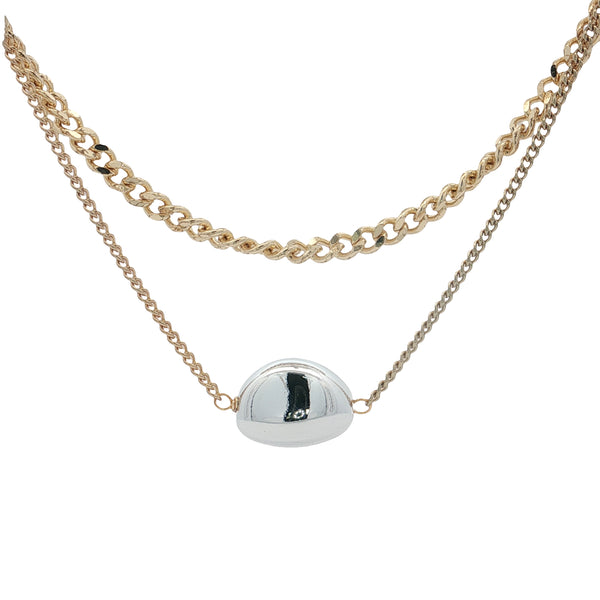25-9387 Collar cadena doble con ovalo plateado en medio