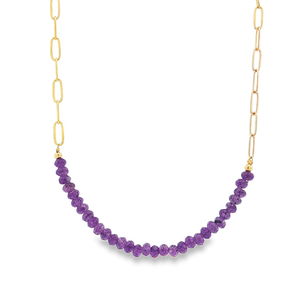 25-9333 Collar cadena paperclip con amatista en medio