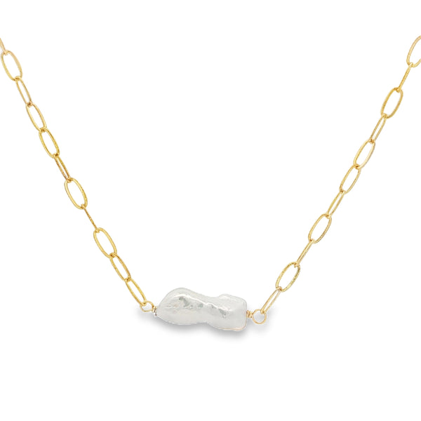 25-9396 Cadena paper clip con perla rectangular