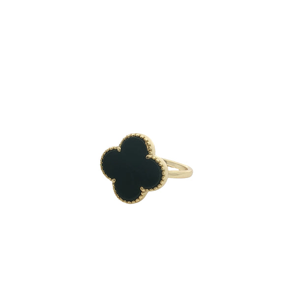24-0235 Anillo flor cuatro petalos onix talla 7