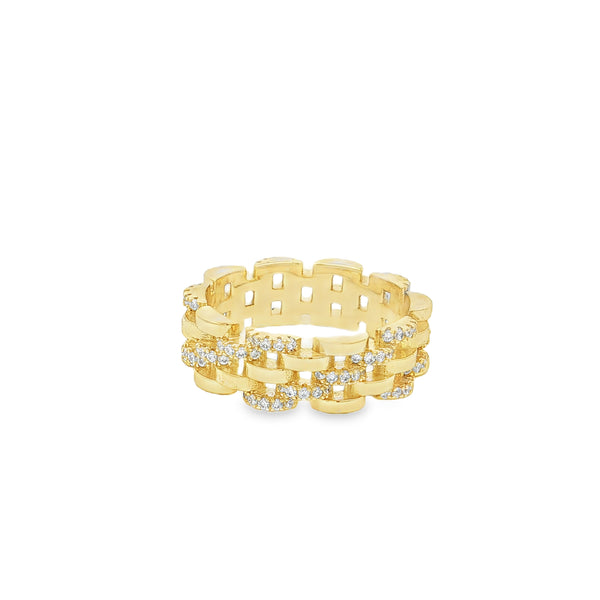 25-7702 Anillo eslabones con zirconias dorado talla 9