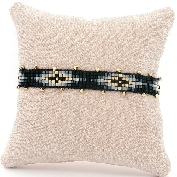 25-7965 Pulsera rombos negro con dorado