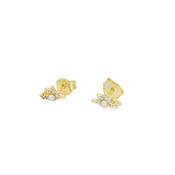 04509 Studs media estrella con zirconias y perla