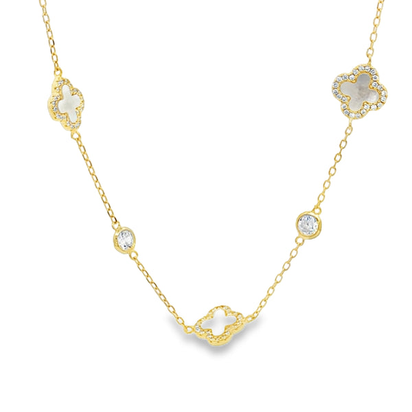 25-02114 Collar flores madre perla con zirconias dorado