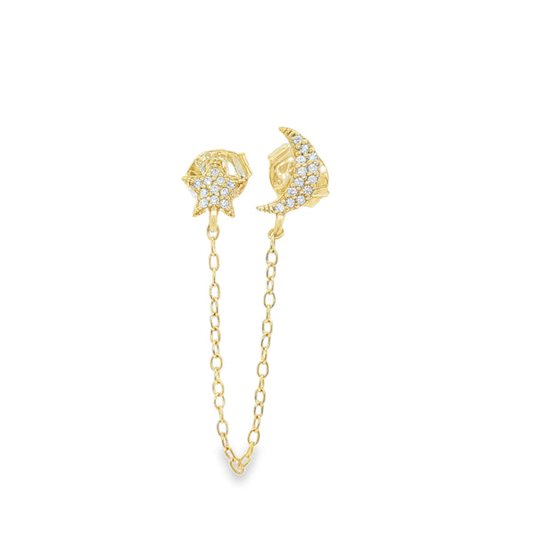 22-0411 STUDS LUNA Y ESTRELLA CON CADENA DORADO