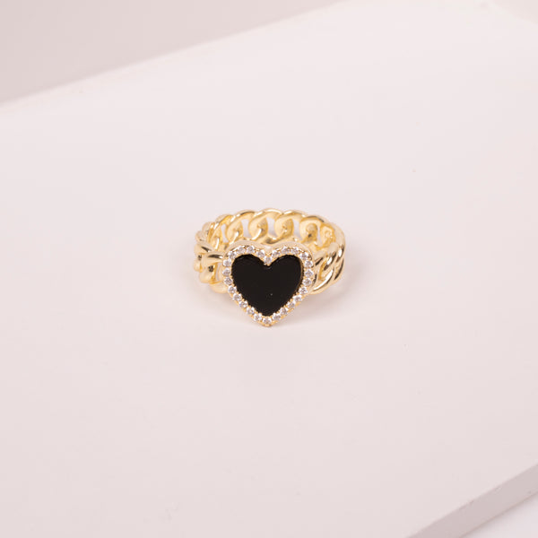 73791 Anillo cadena corazon onix talla 7