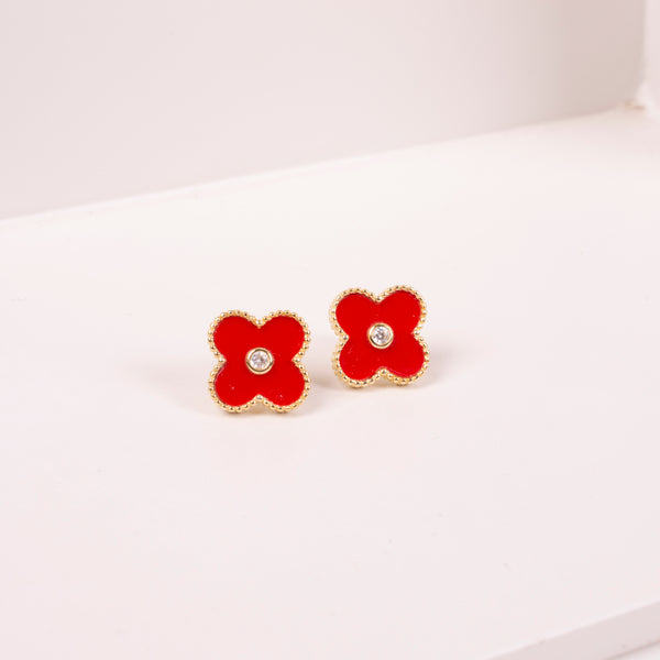24-02203 Aretes flor  coral y zirconia