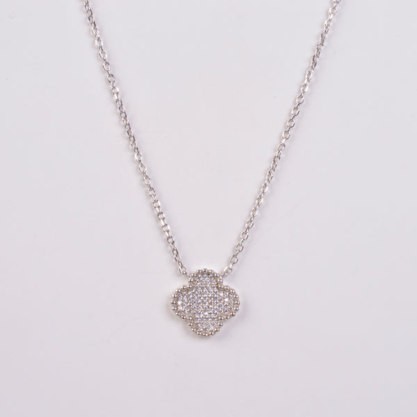 25-0816 Collar dije flor cuatro petalos zirconias plateado