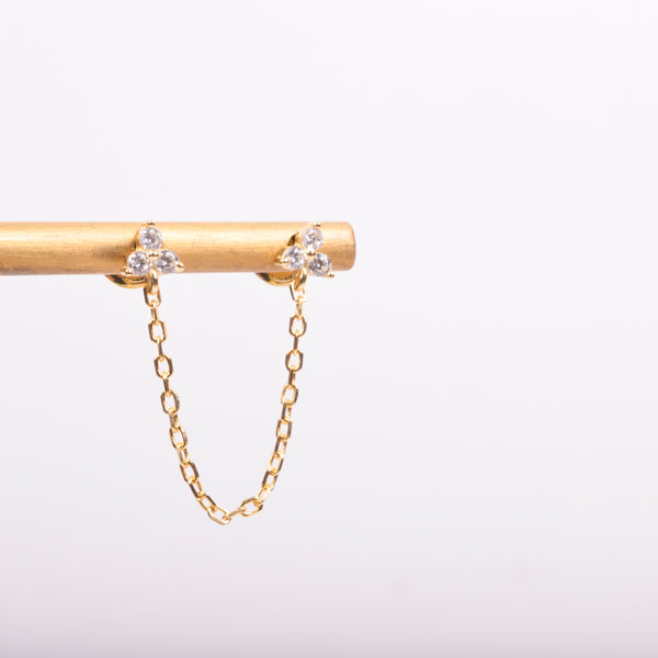 25-73486 Aretes trios con cadena dorado