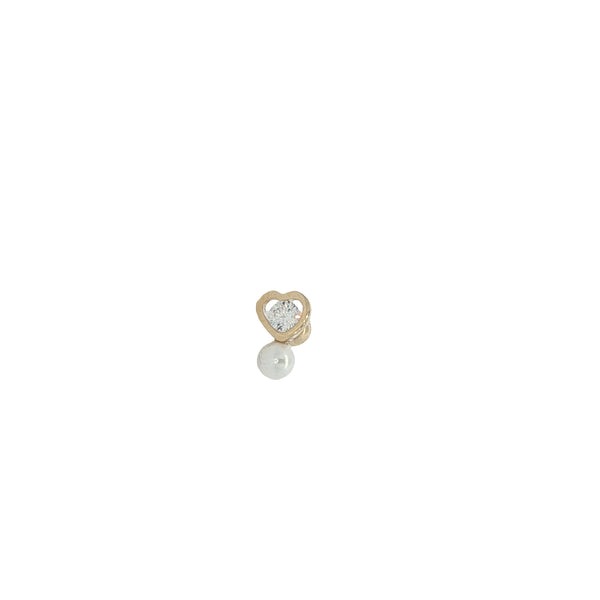 25-1749 Arete corazon con zirconia y perla oro 14kt