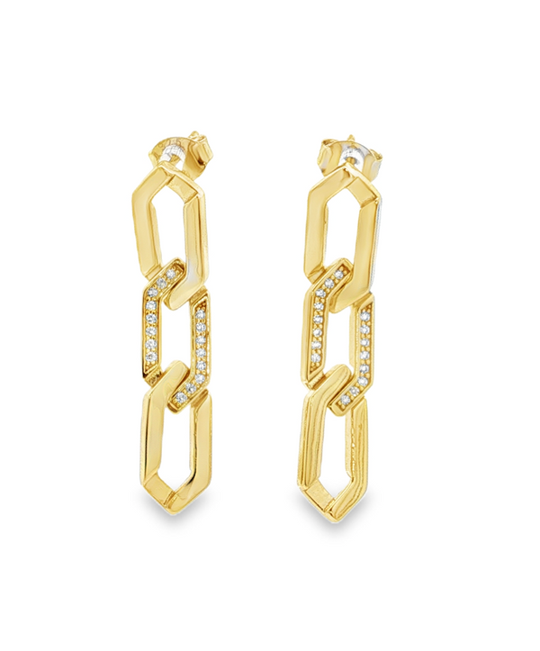 04905 Aretes tres eslabones con zirconias dorado