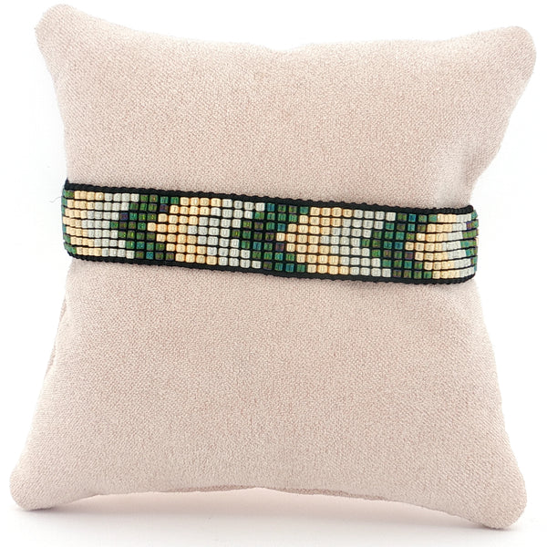 25-7953 Pulsera flechas verde dorado y plateado