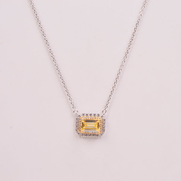 25-73478 Collar zirconia rectangular amarilla en plateado