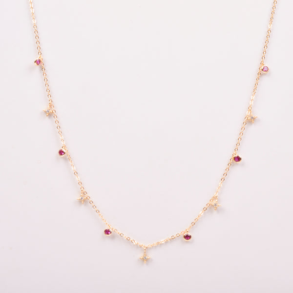 25-73510 Collar bezels rosas y estrellas dorado