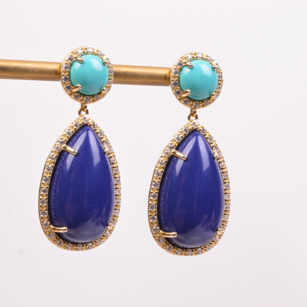 25-73381 Aretes gota lapislazuli con turquesa