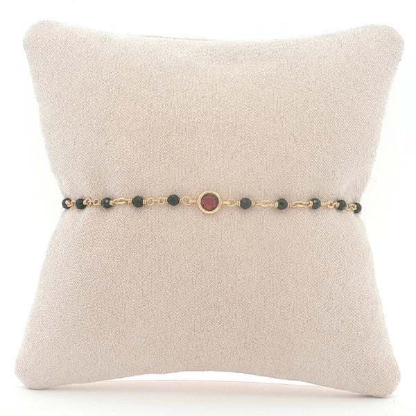 25-0708 Pulsera espinela negra y granate