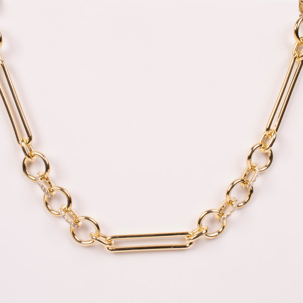 25-73133 Collar rectangulos y aros con zirconias dorado