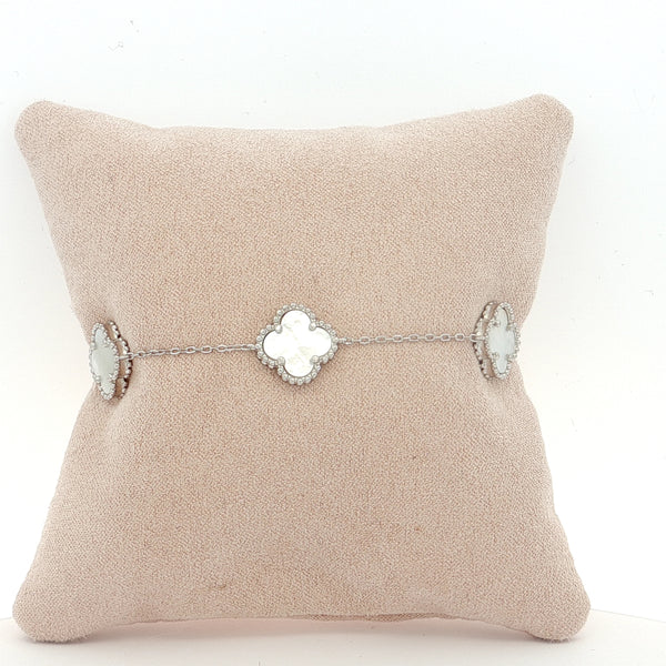 25-02102 Pulsera flores madre perla plateado