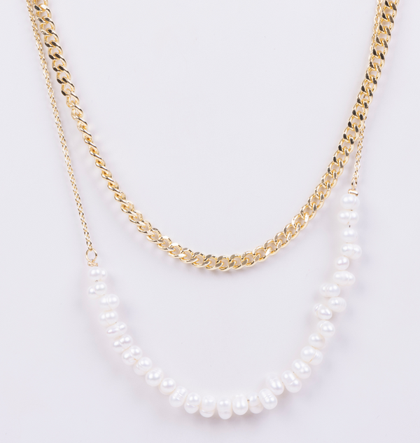 25-9330  Collar doble con perlitas irregulares