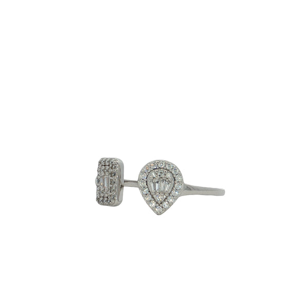 04909 Anillo gota y rectangulo plateado