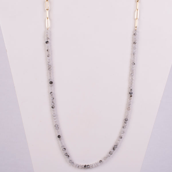 25-93128 Collar largo con cuarzo rutilado  blanco