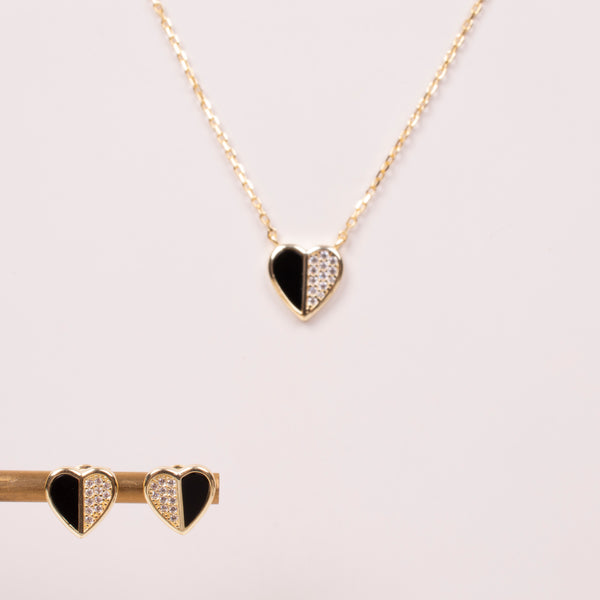 73778 Set corazon onix y zirconias en dorado