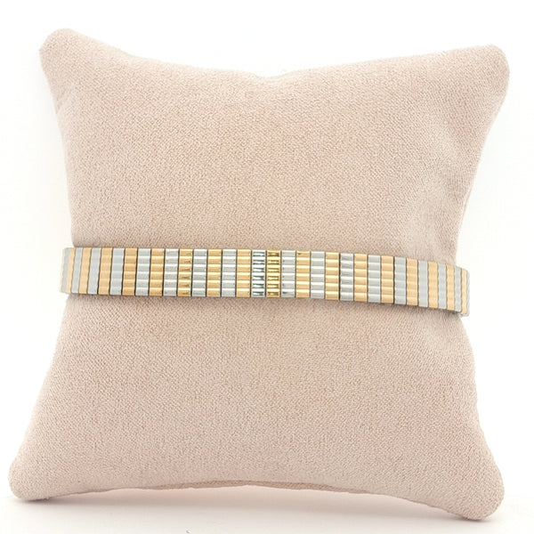 25-7959 Pulsera rectangulos plateado y dorado