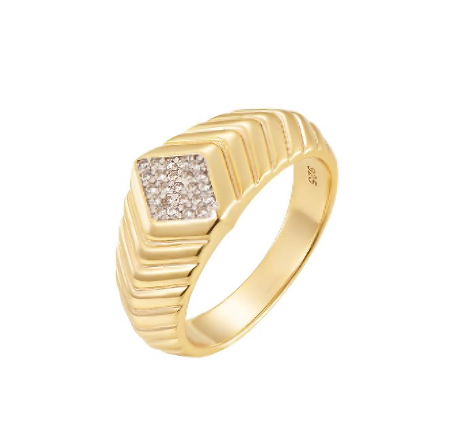 25-0304 Anillo rombo dorado con zirconias  Talla 6