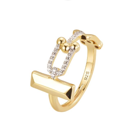 25-0310 Anillo rectangulo y eslabon dorado Talla 6