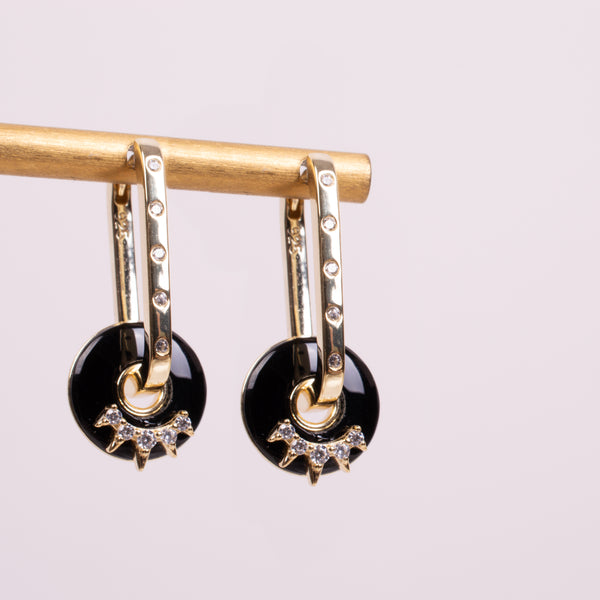 73947 Arracadas ovaladas y aro onix con zirconias