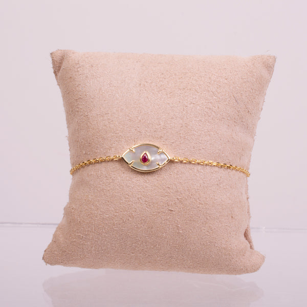 73729 Pulsera ojo madre perla con zirconia gota roja