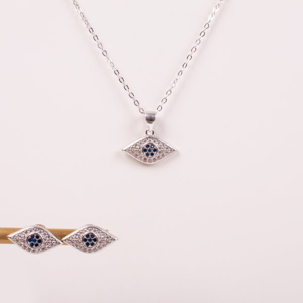 24-0230 Set collar y aretes ojos plateado