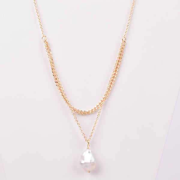 25-9316 Collar cadena doble con perla xgrande