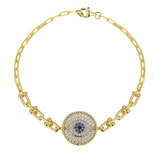 25-0374 Pulsera eslabones circulo con ojo dorado y plateado