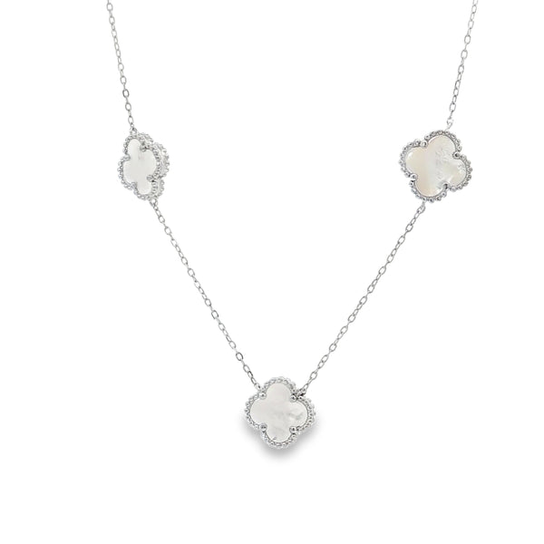 25-02100 Collar flores madre perla plateado