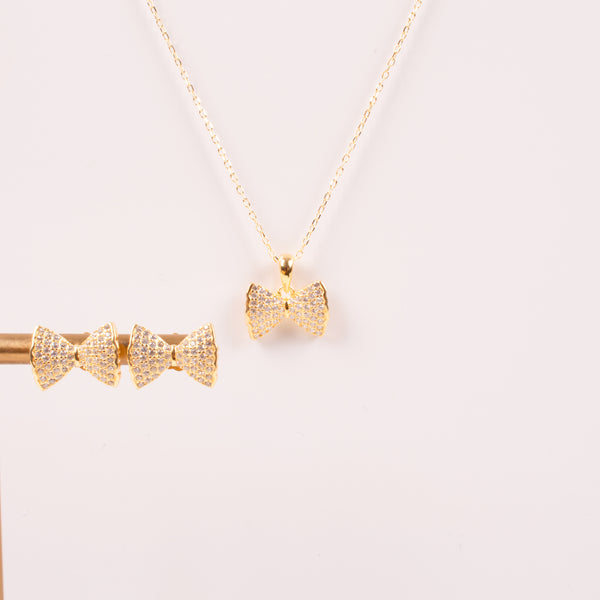 24-02143 Set collar y aretes moño dorado