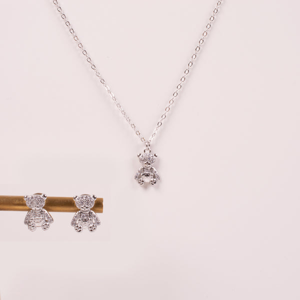 24-0278 Set collar y aretes oso plateado